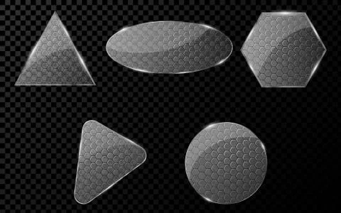 Flat glass objects with a cyber pattern of hundreds. A set of blank banners f Stock Illustration