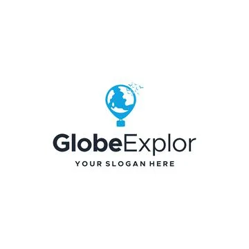 Flat GlobeExplore earth air balloon Logo design Stock Illustration