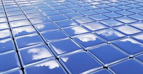 Flat glossy smooth surface made of metal cubes under blue sky Stock Illustration