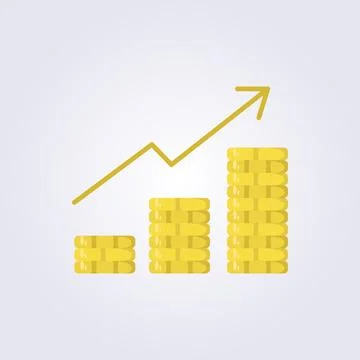 Flat gold coins bar chart financial graph icon logo vector illustration desig Stock Illustration