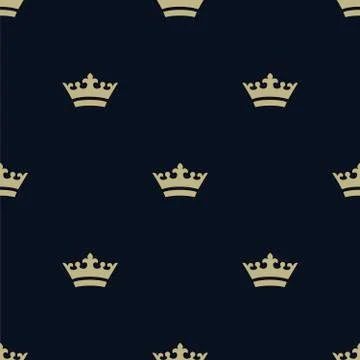 Flat gold crowns. Seamless pattern with black background Stock Illustration