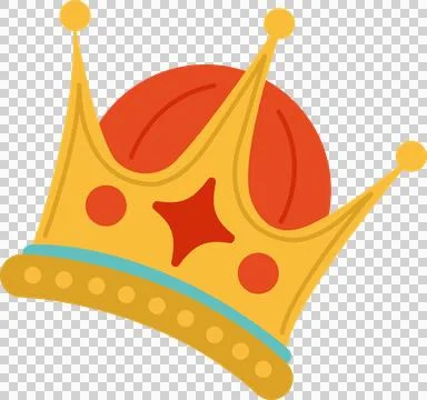 Flat golden cartoon crown is showing on transparent bg with teal stripe, studs, Stock Illustration