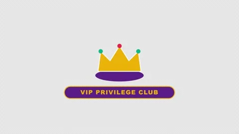 Flat golden crown with VIP privilege pill banner floating above a velvet 库存影片 347358357