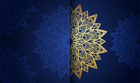 Flat gradient golden color with blue gradient color mandala creative art Stock Illustration