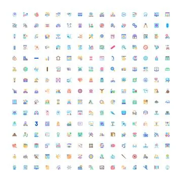 Flat gradient icons creating abstract patterns and symbols Stock Illustration