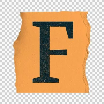 Flat graphic is being shown torn orange paper with grainy black letter F on Stock Illustration