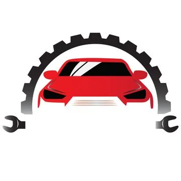 A flat graphic with gradient shading illustration featuring red car front vie Stock Illustration