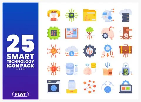 Flat graphic icons representing smart technology and AI concepts Stock Illustration