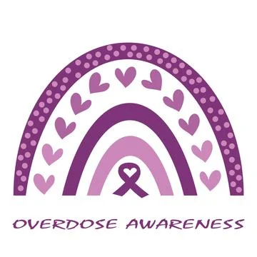 A flat graphic illustration featuring purple rainbow with overdose awareness  Stock Illustration