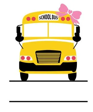 A flat graphic illustration featuring yellow school bus with pink ribbon bow  Stock Illustration