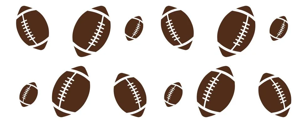A flat graphic pattern illustration featuring american footballs with brown f 库存插图