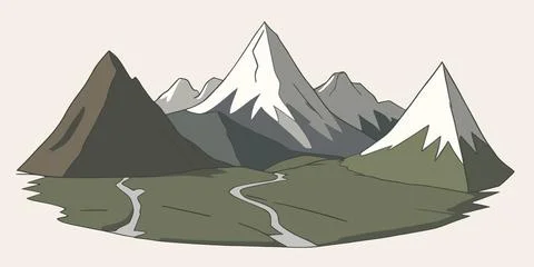 Flat graphic vector sketch mountain landscape area Stock Illustration