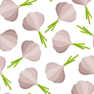 Flat gray garlic vegetable seamless pattern Stock Illustration