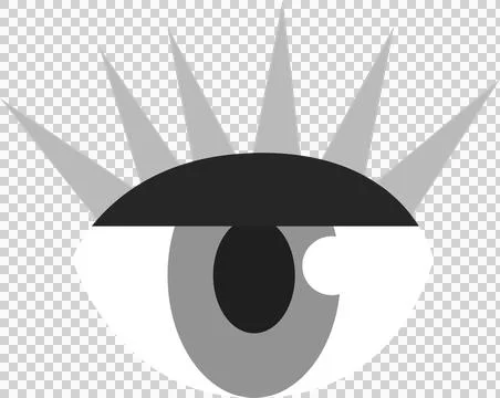 Flat grayscale eye icon is showing spike lashes and iris highlight, transparent Stock Illustration