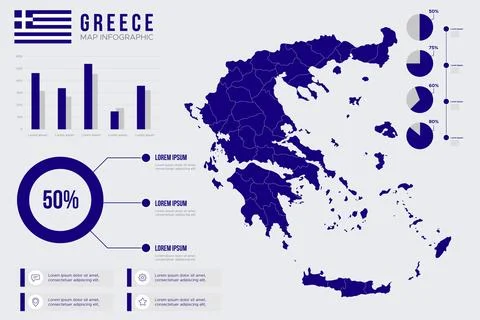 Flat greece map infographic Stock Illustration