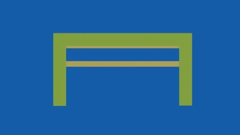 Flat green and yellow table icon animated with vertical scale on blue background Stock Footage 333240356