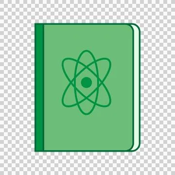 A flat green book icon featuring an atom symbol. Illustrazione stock