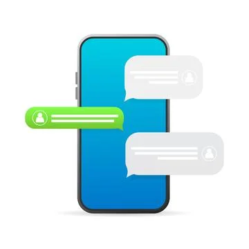 Flat green button on white background. Talk bubble speech icon. Template chat Stock Illustration