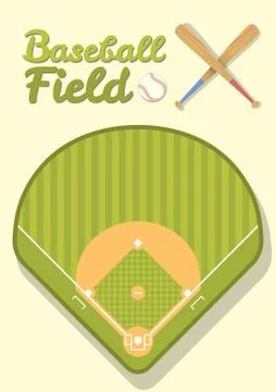 Flat green grass Baseball field from top view.  stadium with baseball ball, b Illustrazione stock