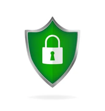 Flat green icon on black backdrop. Shield icon vector. Flat vector. Digital Illustration