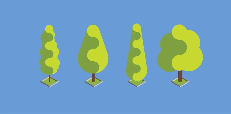 Flat green isometric tree set. Flat design vector illustration. EPS 10. イラスト素材