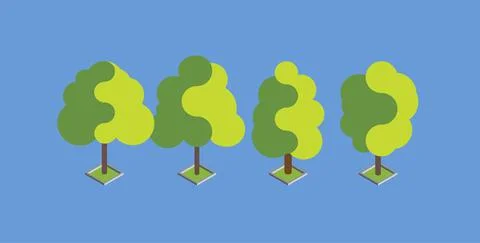 Flat green isometric tree set. Flat design vector illustration. EPS 10. Illustrazione stock