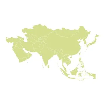 Flat green map Asia isolated on white background. Stock Illustration
