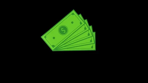 Flat green money bundle angled bills dark empty space earnings and transaction v Stock Footage 340577580