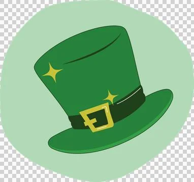 Flat green top hat floating on transparent background, green shape, band, gold Illustrazione stock