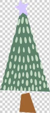 Flat green tree with brown trunk is showing oval patterns, purple star on Stock Illustration