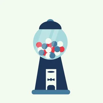 Flat gumboil machine with blue and red candy. Toy for kids with bubblegum Stock Illustration