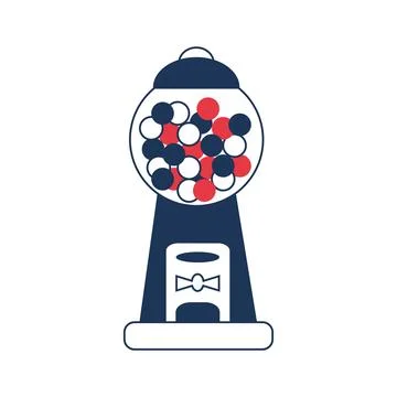Flat gumboil machine with blue and red candy. Toy for kids with bubblegum Stock Illustration