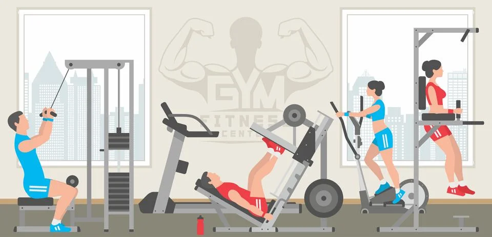 Flat gym interior Stock Illustration
