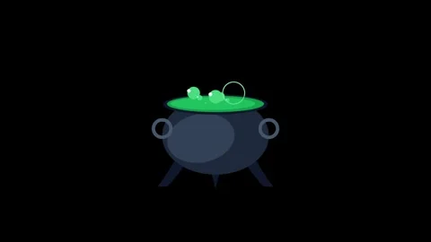 Flat Halloween Bubbling Witch Cauldron Potion Transparent Background 库存影片 347038683