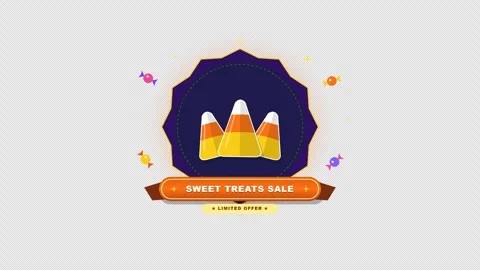 Flat Halloween Candy Corn Treat Sale Badge Transparent Stock Footage 346566604