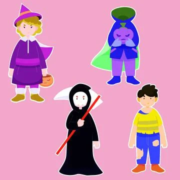 Flat halloween characters collection Stock Illustration