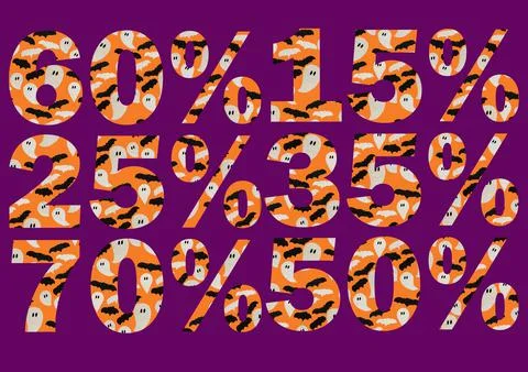 Flat Halloween discount vector banners. Discount percentage numbers halloween. Stock Illustration