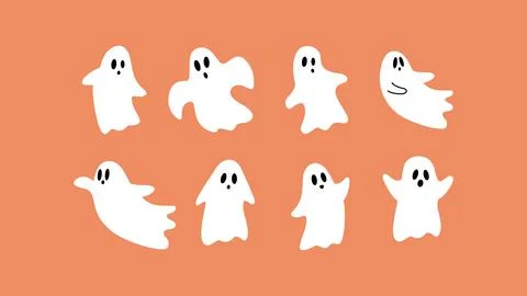 Flat halloween ghost collection with different face expression Stock Illustration