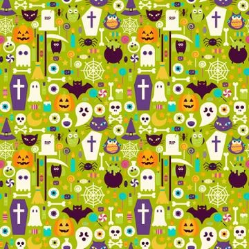 Flat Halloween Holiday Elements Seamless Pattern Stock Illustration