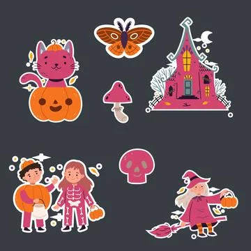 Flat halloween labels collection Stock Illustration