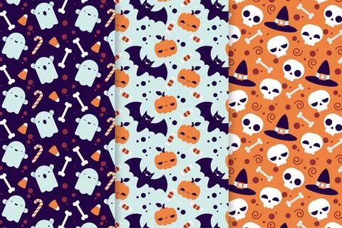 Flat halloween patterns Stock Illustration