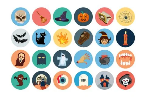 Flat Halloween Vector Icons Stock Illustration