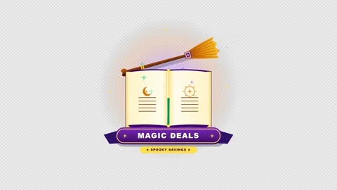 Flat Halloween Witch Broom Spellbook Magic Deals Transparent Stock Footage 346568020