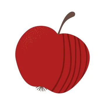 Flat hand drawn apple with texture vector illustration. Seasonal fruit. Cut.. Stock Illustration