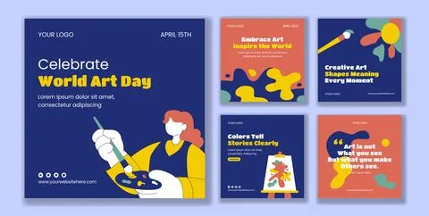 Flat Hand Drawn Cartoon Template for World Art Day Social Media Post Stock Illustration