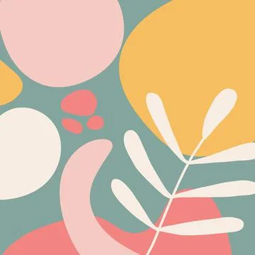 Flat hand drawn contemporary abstract and floral elements in pastel green bac Stock Illustration
