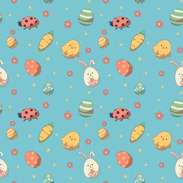 Flat hand drawn easter pattern. Illustrazione stock
