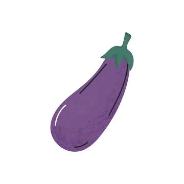Flat hand-drawn illustration of eggplant with soft shadow texture doodle styl Stock Illustration