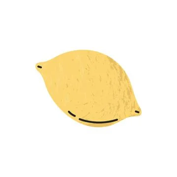 Flat hand-drawn illustration of lemon with soft shadow texture doodle style c Stock Illustration