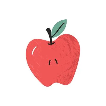 Flat hand-drawn illustration of red apple with soft shadow texture doodle s.. Stock Illustration